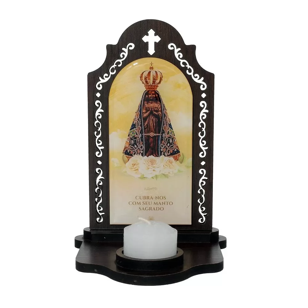 Capela com Porta Vela de Nossa Senhora Aparecida Resinada em MDF - 16,3cm