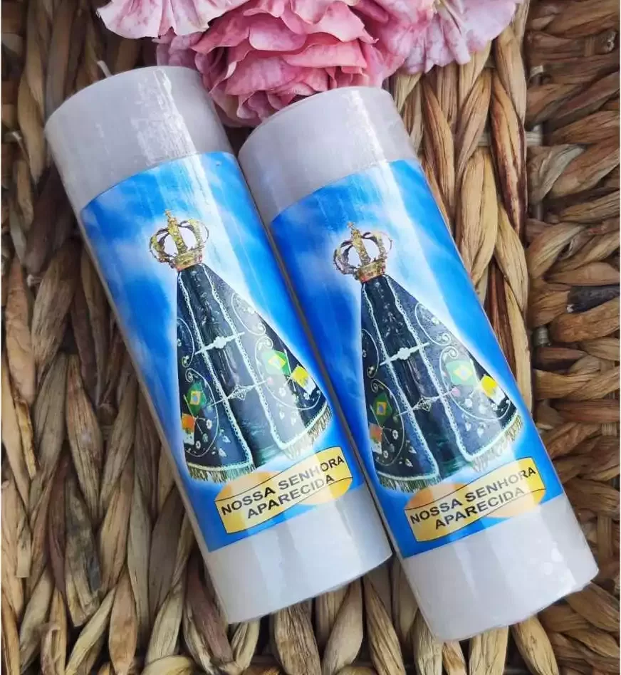 Vela Branca Votiva de 7 Dias de Nossa Senhora Aparecida (100% Parafina Pura 260g) por PEDRARIAS IMPORTADAS PARA UNHAS